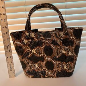 Kelly Wynne Snake-Print Mini Tote Bag in Rust/Brown and Black w/detachable strap